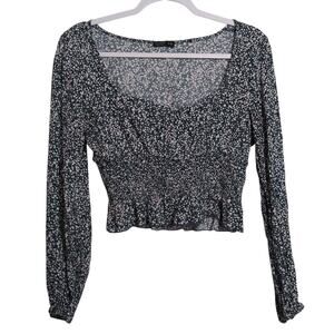 Cotton On Blue Floral Babydoll Long Sleeve Crop Top Festival Spring Size XL